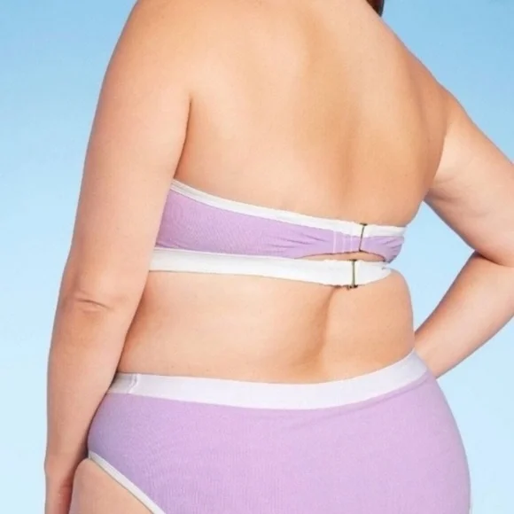 Kona Sol Purple Terry Cloth Bandeau Bikini Set High Waist 14W - Picture 2 of 12
